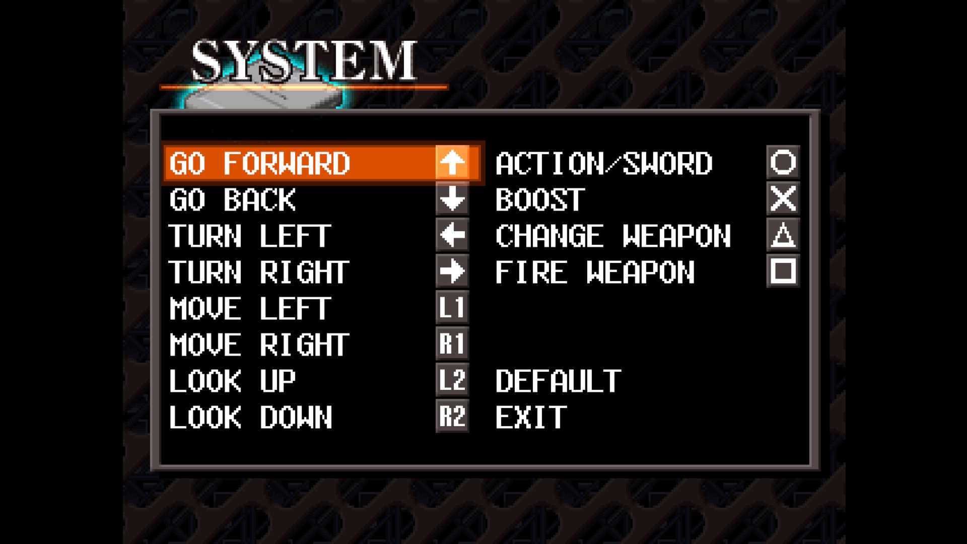 Default controls for Armored Core